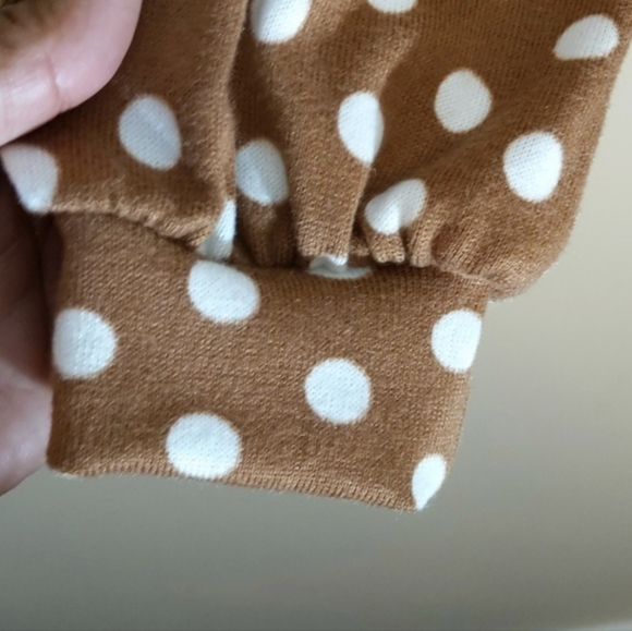Joe Fresh Jillian| NWT Brown With White Polka Dots Long Sleeve Peplum Shirt - Picture 12 of 17